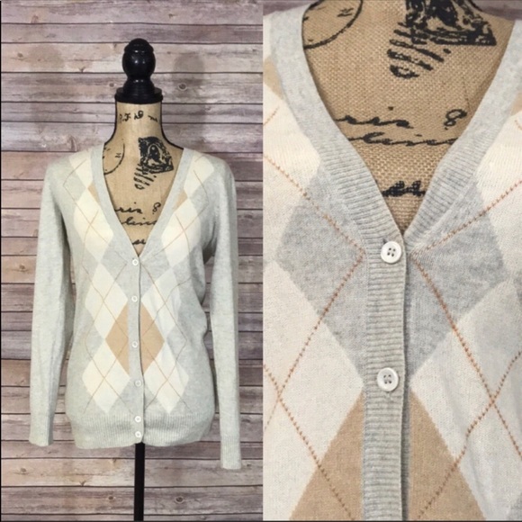 J Crew Cashmere Argyle Cardigan 